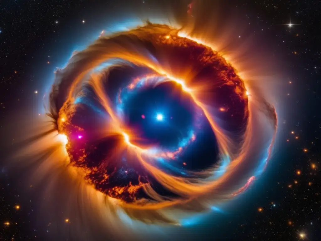 Una supernova capturada en alta definición por un telescopio espacial, mostrando su energía explosiva y colores vibrantes