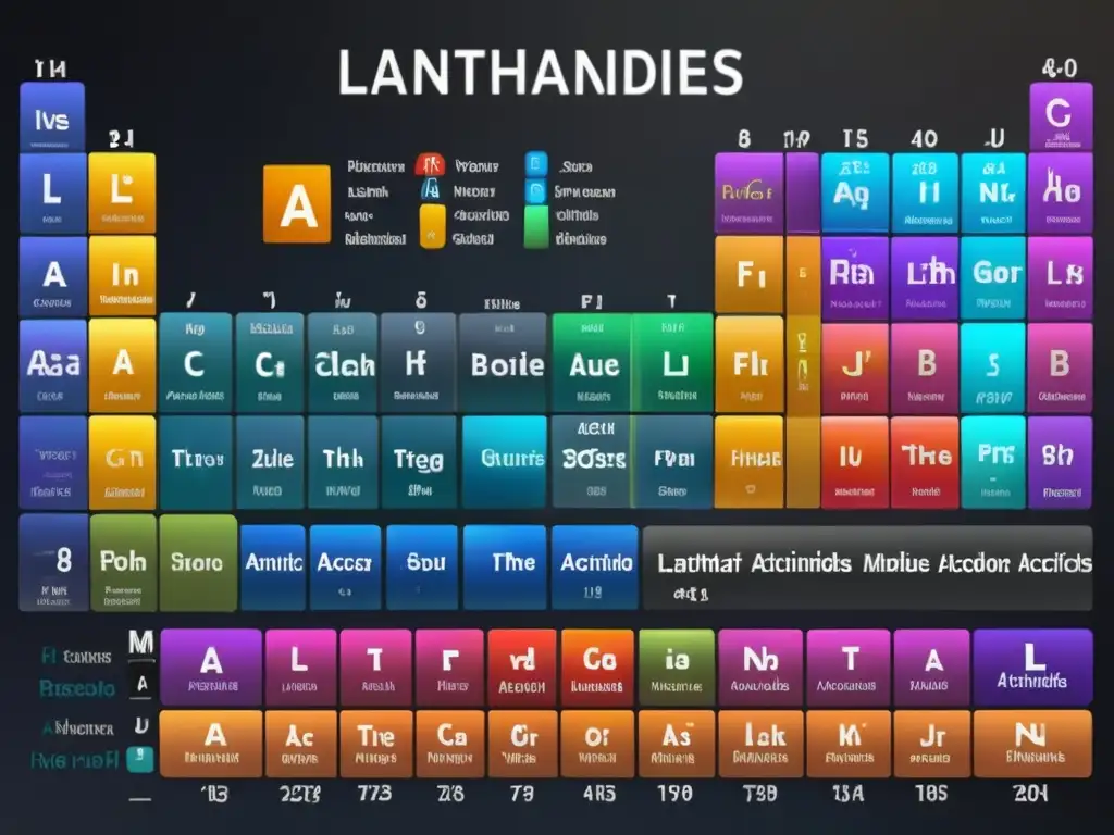 Una tabla periódica 8k ultradetallada destaca los lantanoides y actinoides