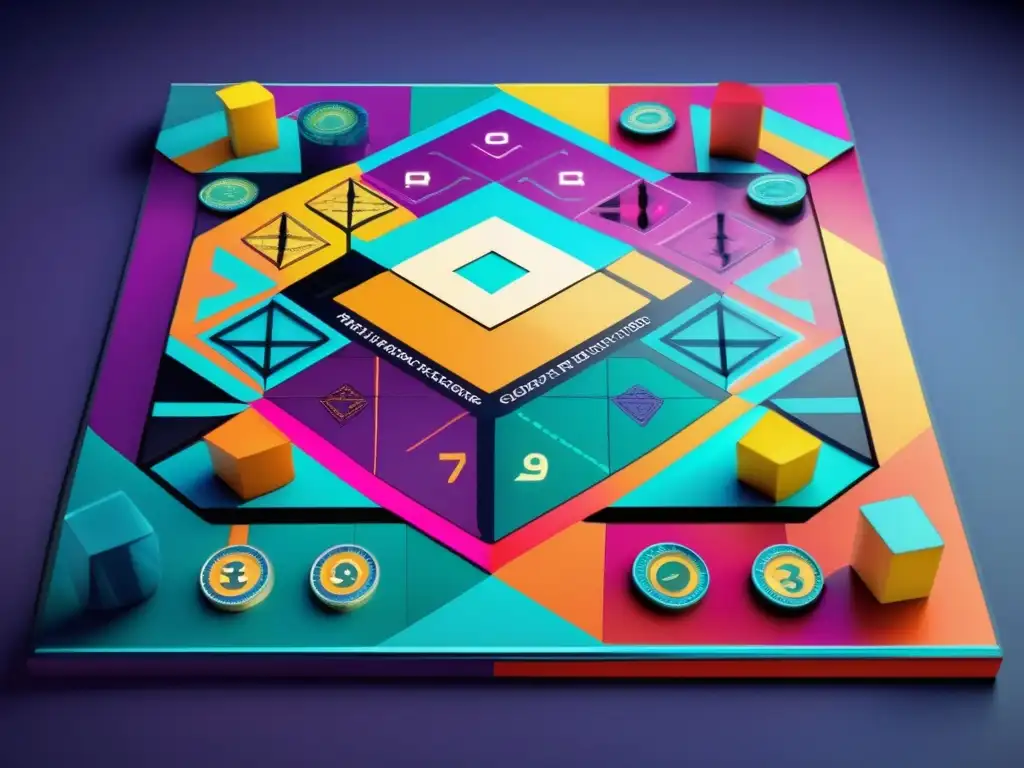 Un tablero de juego vibrante y moderno, con patrones geométricos y colores cautivadores