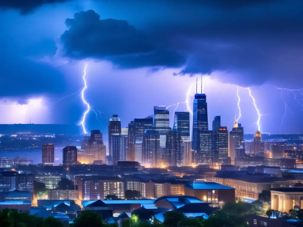 Una tormenta feroz azota la ciudad al atardecer