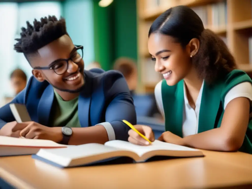 Un tutor comprometido guía a un estudiante con entusiasmo en una conversación animada