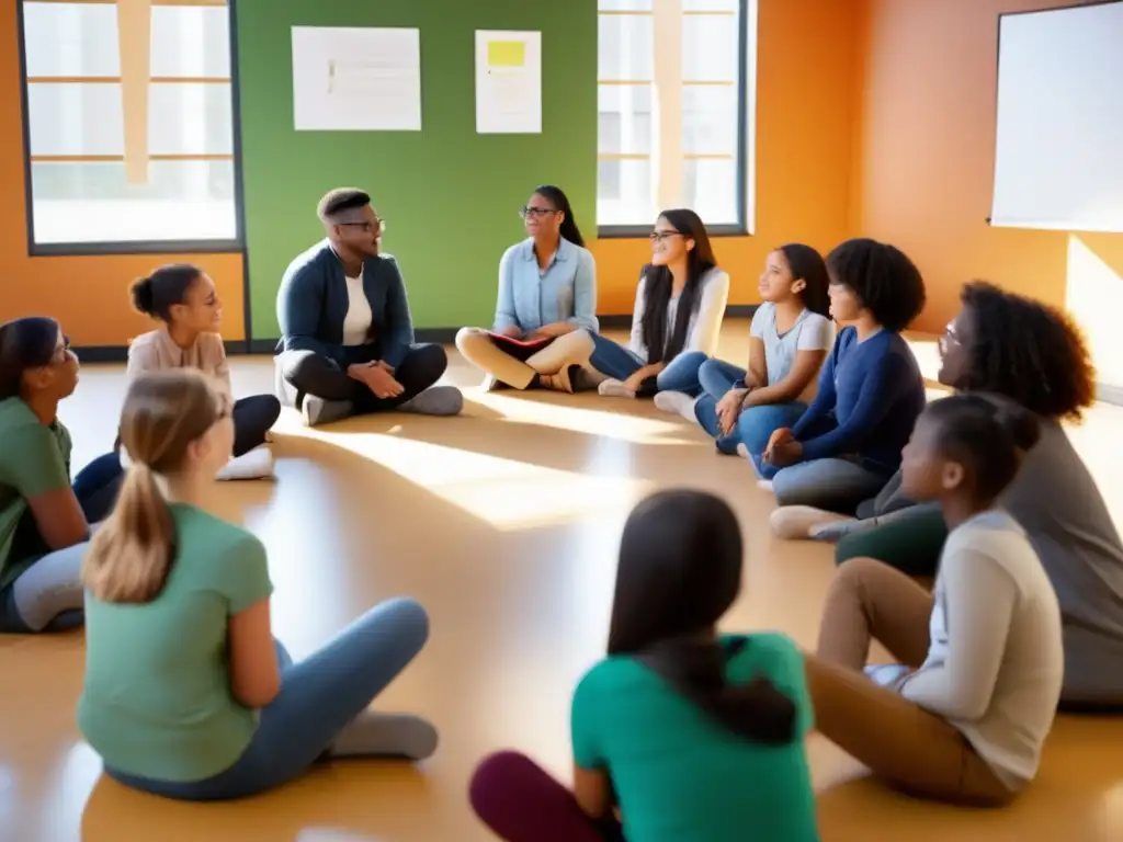 Tutorías especializadas en inteligencia emocional: Un grupo diverso de estudiantes participa en una sesión de tutoría inclusiva y acogedora