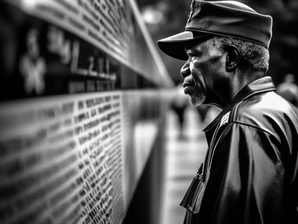 Un veterano de guerra reflexiona frente al Memorial de Vietnam en Washington D