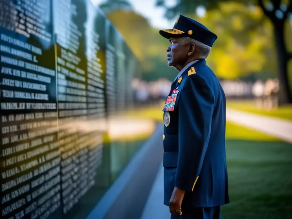 Un veterano de la Guerra de Vietnam reflexiona frente al Memorial de Veteranos en Washington, D