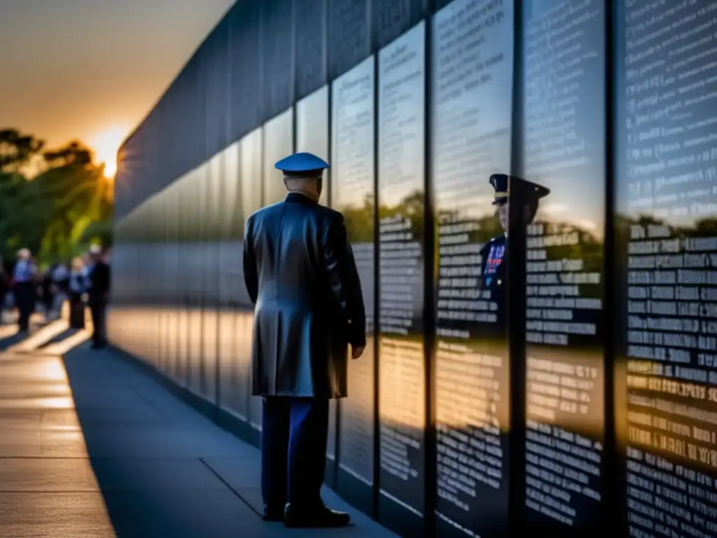 Un veterano de guerra en el Memorial de Vietnam en Washington, D