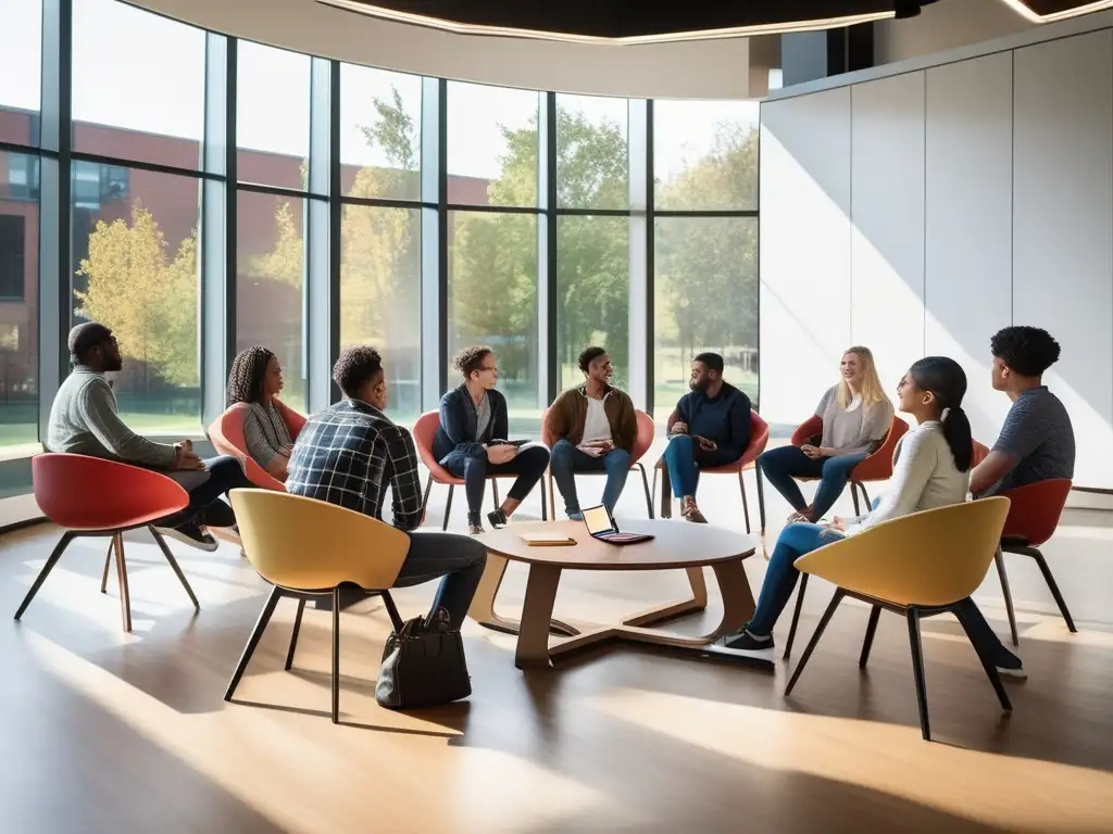 Una vibrante clase donde estudiantes de diversas culturas participan activamente en tutorías de aprendizaje significativo Ausubel