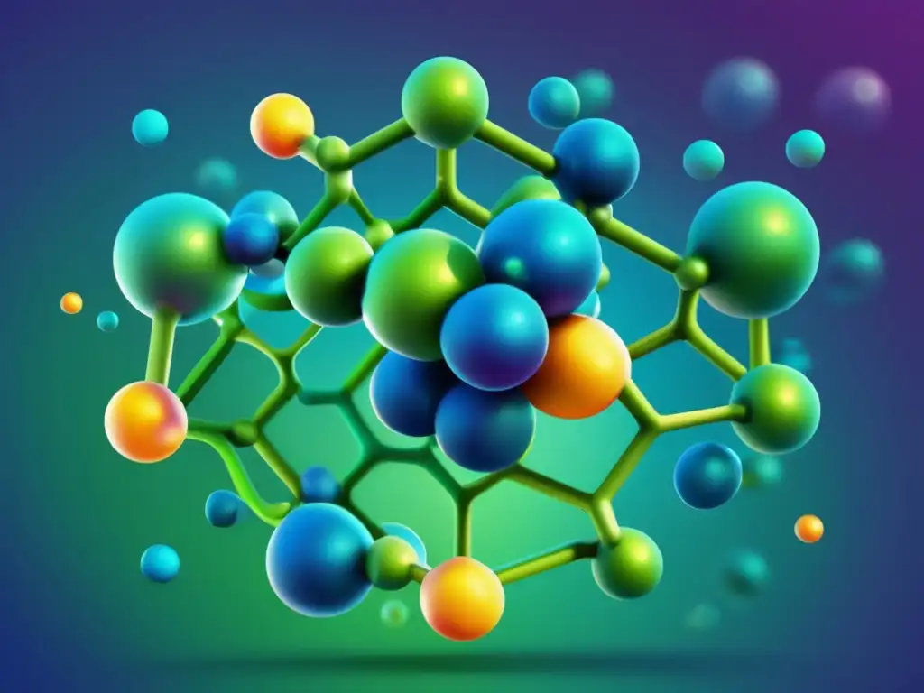 Una ilustración vibrante y moderna de una estructura molecular con enlaces covalentes en química orgánica