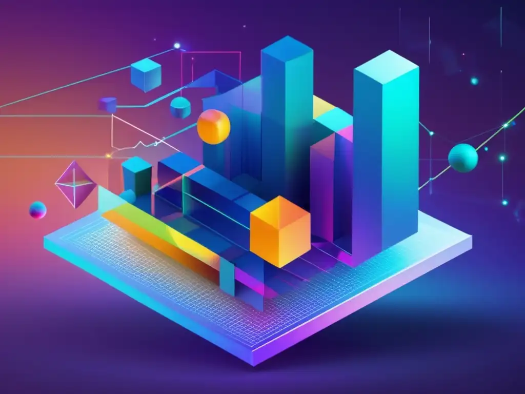 Un vibrante y moderno gráfico tridimensional flota en el espacio digital, mostrando el modelado de fenómenos en tres dimensiones