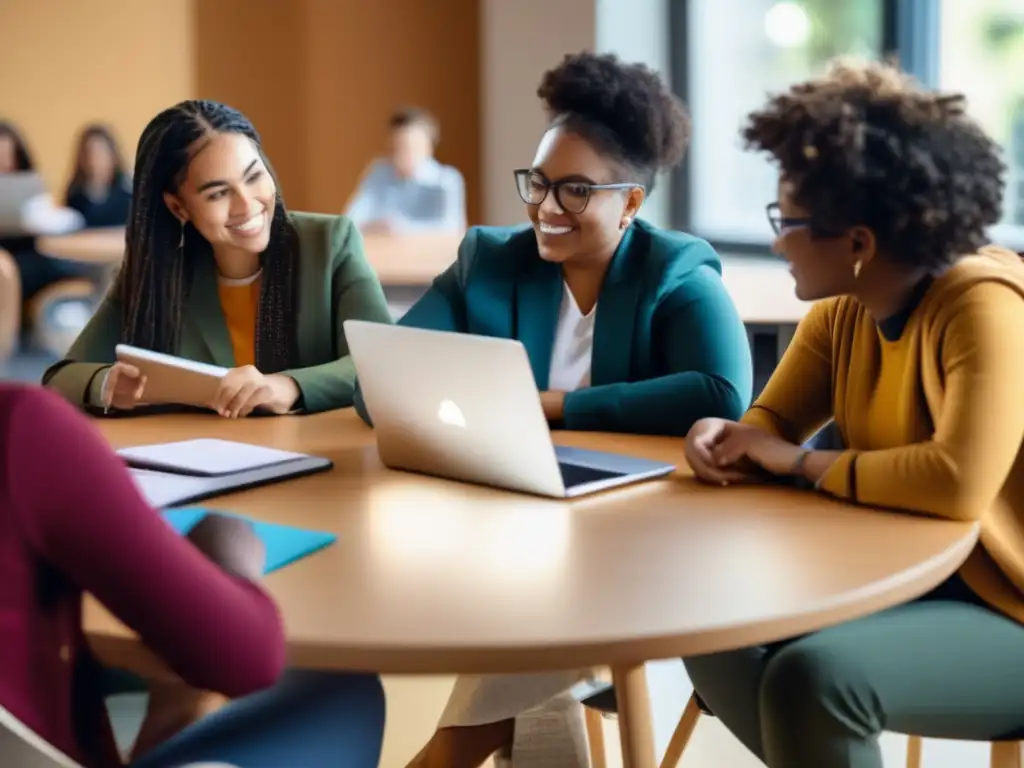 Un vibrante y moderno grupo de estudiantes diversos participan en una sesión de aprendizaje colaborativo sobre teoría de conjuntos avanzada