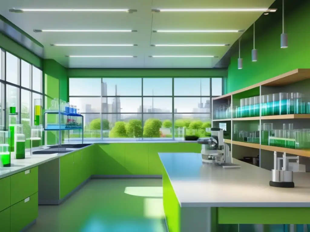 Un vibrante y moderno laboratorio de química con enfoque verde y sostenible