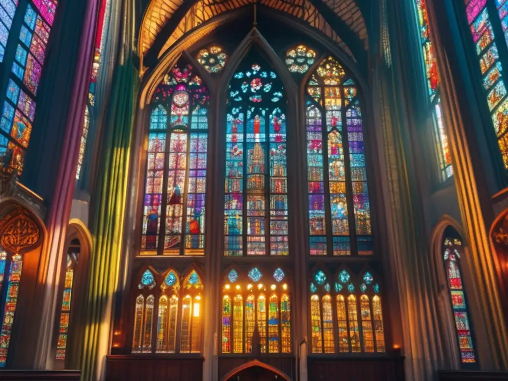 Vibrantes vitrales de la Catedral de San Esteban en Viena, Austria, representando la Reforma Protestante en Europa, con colores y diseños detallados