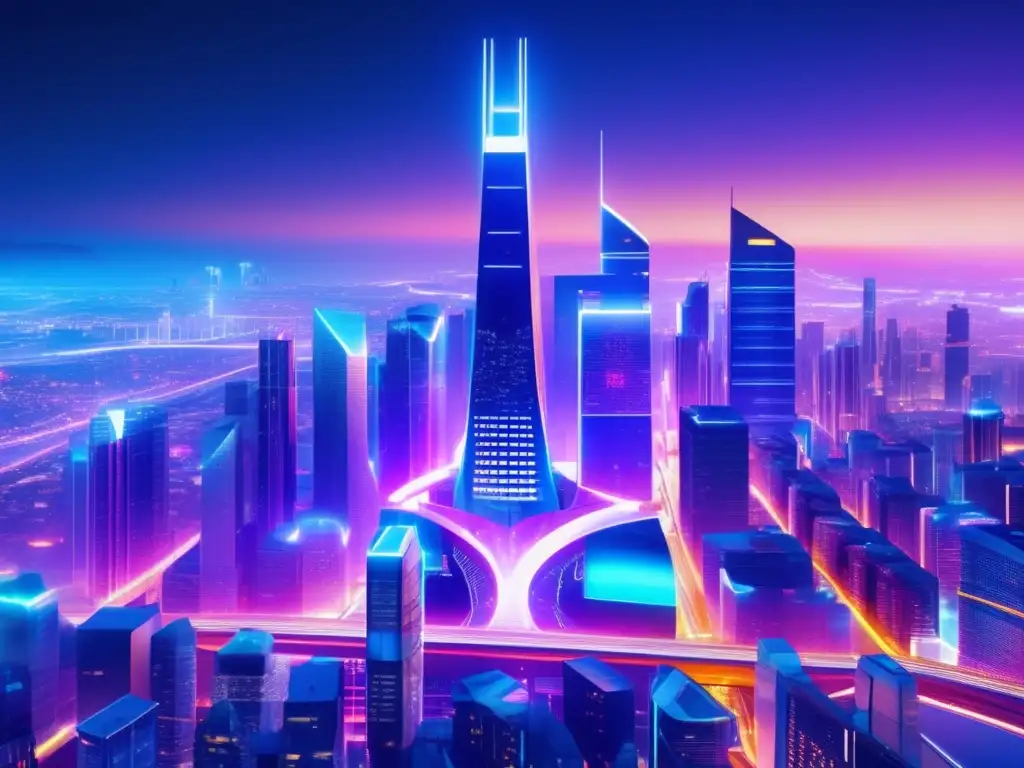 Una visión nocturna en 8K de una metrópolis futurista