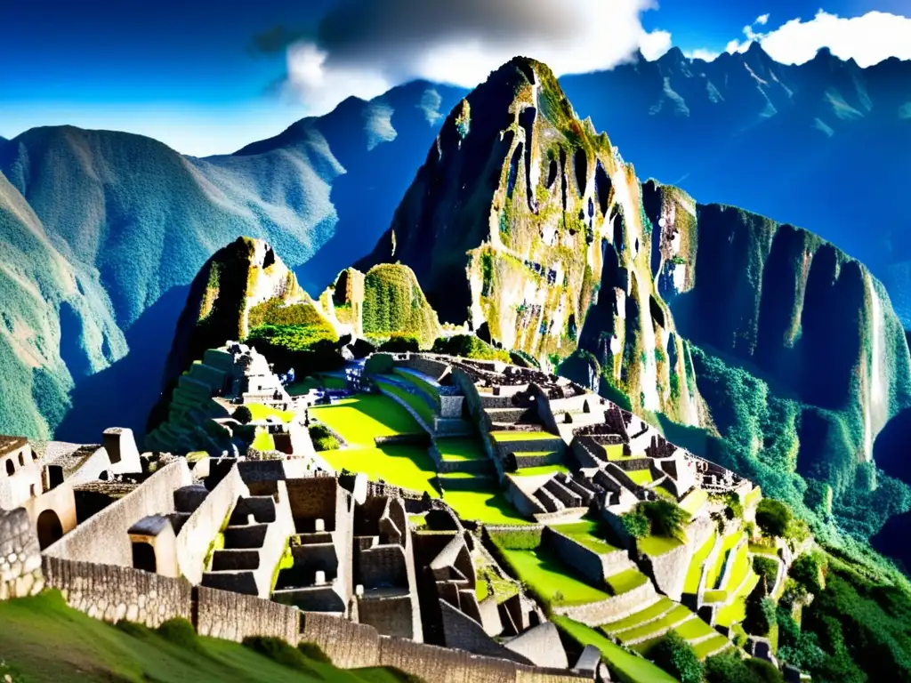 Una vista detallada de la arquitectura e ingeniería de Machu Picchu, destacando la sociedad e ingeniería del imperio Inca